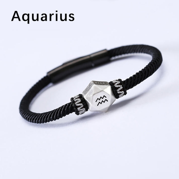 Buddha Stones 999 Srebro Sterling 12 Konstelacji Zodiaku Ochrona Ręcznie Robiona Bransoletka Sznurkowa