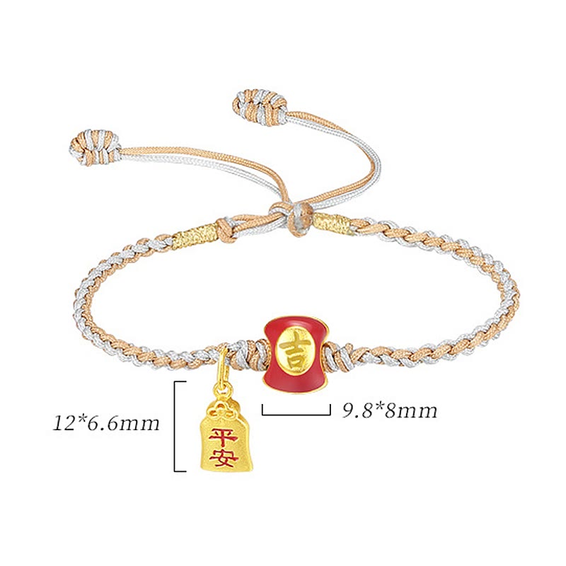 Buddha Stones 925 Srebro Sterling Ręcznie robione Pomyślne Chińskie Znaki Błogosławieństwa Bransoletka z Plecionego Sznurka