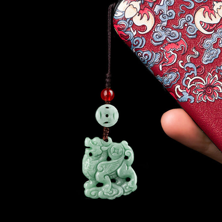 Buddha Stones Naturalny Jade Kirin Dobrobyt Telefon Wiszący Dekoracja