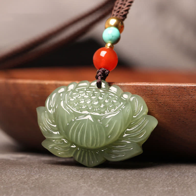 Buddha Stones Naszyjnik Hetian Cyan Jade Kwiat Lotosu Naszyjnik Sukcesu - image 2