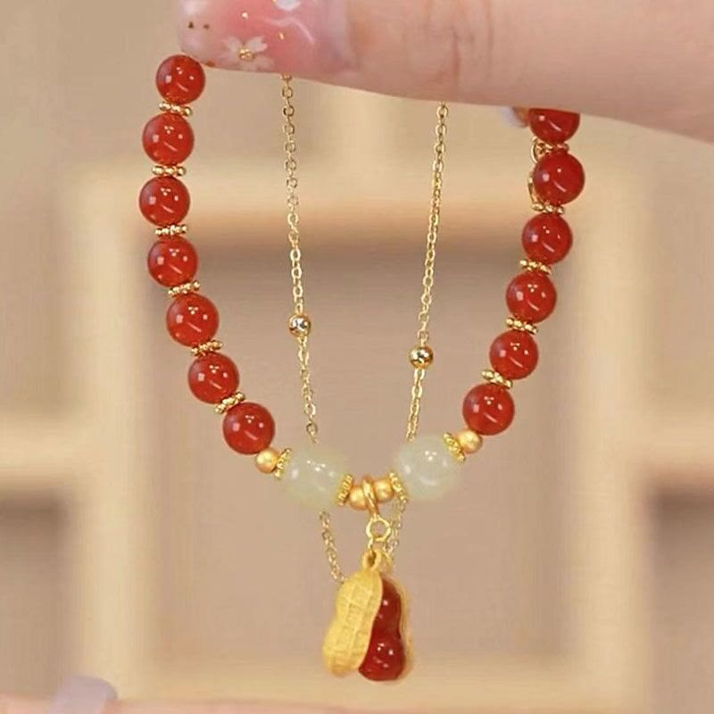 Buddha Stones Jade Liść Miłorząb Tulipan Orzeszek Fu Charakter Szczęścia Bransoletka Koralikowa