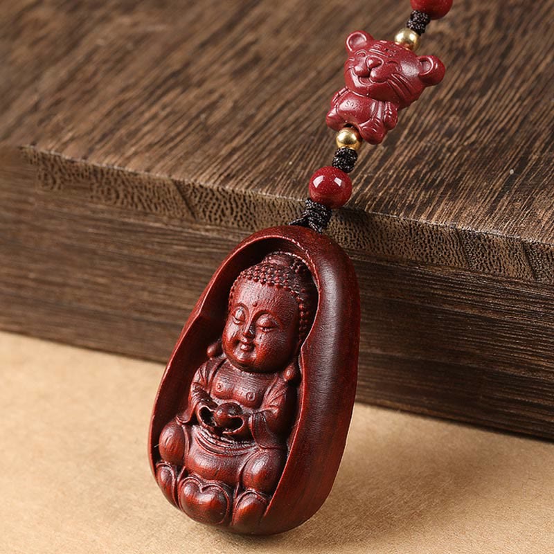 Buddha Stones Mały liść Czerwony Sandałowiec Budda Cynober Chiński Zodiak Amulet Ochrona Brelok