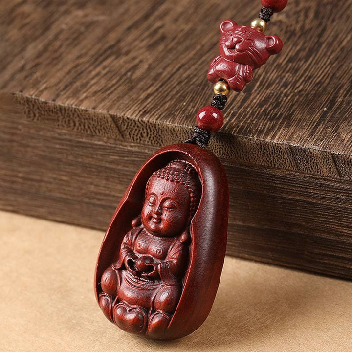 Buddha Stones Mały liść Czerwony Sandałowiec Budda Cynober Chiński Zodiak Amulet Ochrona Brelok
