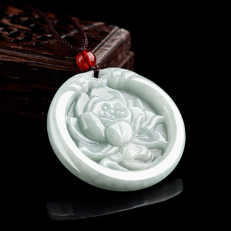 Naszyjnik z Buddha Stones Naturalny Jadeit Kwiat Lotosu Rzeźbiony Wisiorek Dobrobytu - image 3