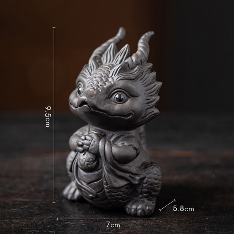 Buddha Stones Szczęście Smok Bogactwo Herbata Zwierzę Fioletowa Glina Figurka Dekoracja - Dziewczynka Smok-Czarna 7*5,8*9,5 cm - image 16
