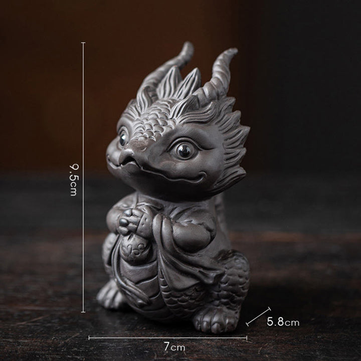 Buddha Stones Szczęście Smok Bogactwo Herbata Zwierzę Fioletowa Glina Figurka Dekoracja - Dziewczynka Smok-Czarna 7*5,8*9,5 cm - image 16