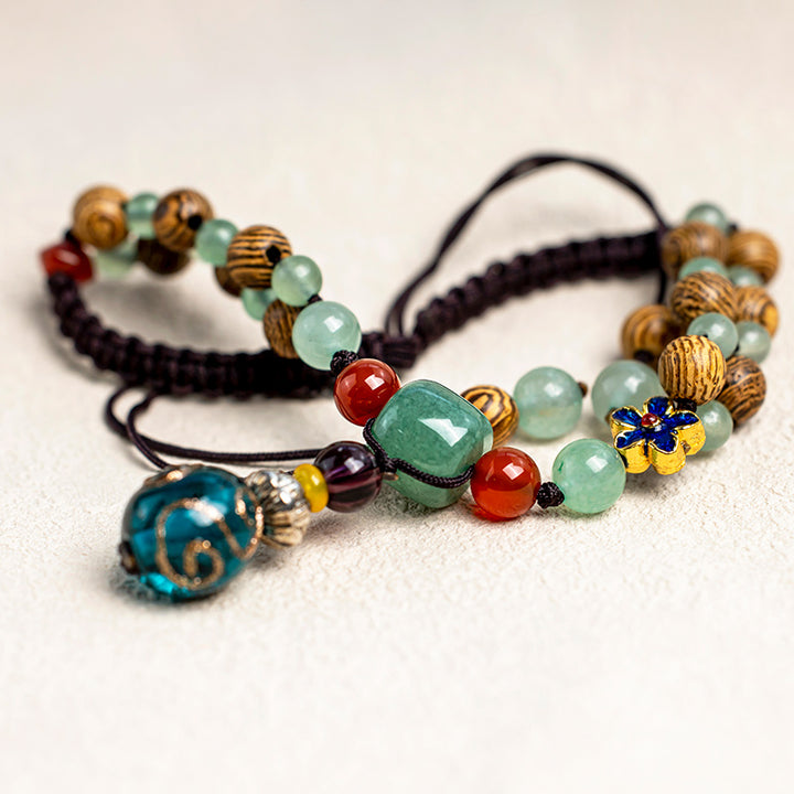 Buddha Stones Bransoletka chroniąca równowagę z drewna wenge z zielonym awenturynem