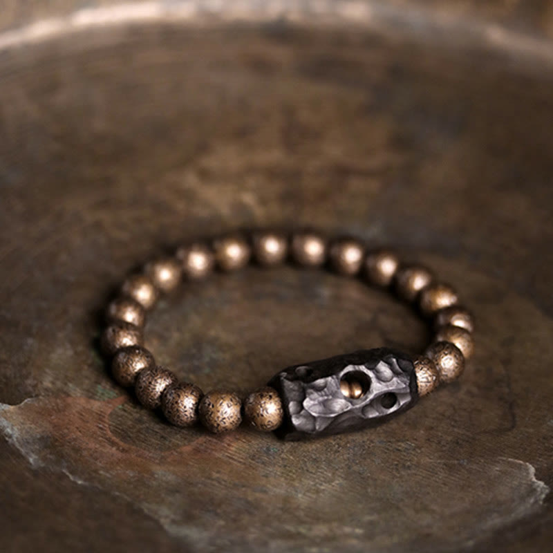 Buddha Stones Tybet Heban Drewno Miedź Pokój Równowaga Bransoletka Koralikowa