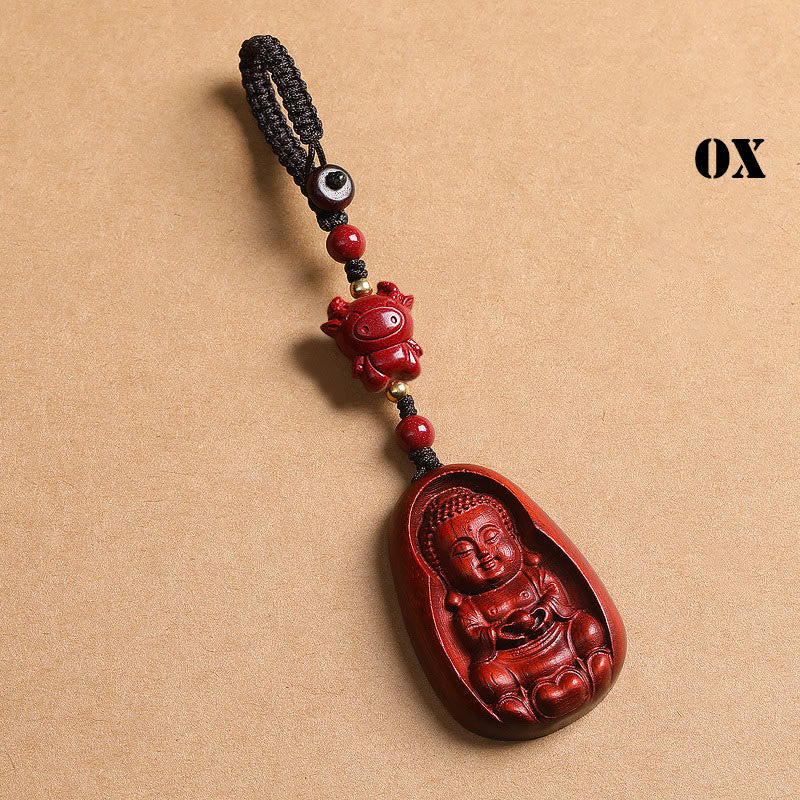 Buddha Stones Mały liść Czerwony Sandałowiec Budda Cynober Chiński Zodiak Amulet Ochrona Brelok