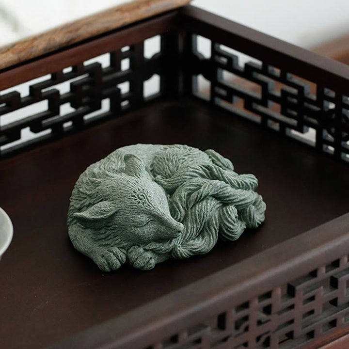 Buddha Stones Mały Dziewięcioogonowy Lis Ochrona Dom Herbata Figurka Dekoracja