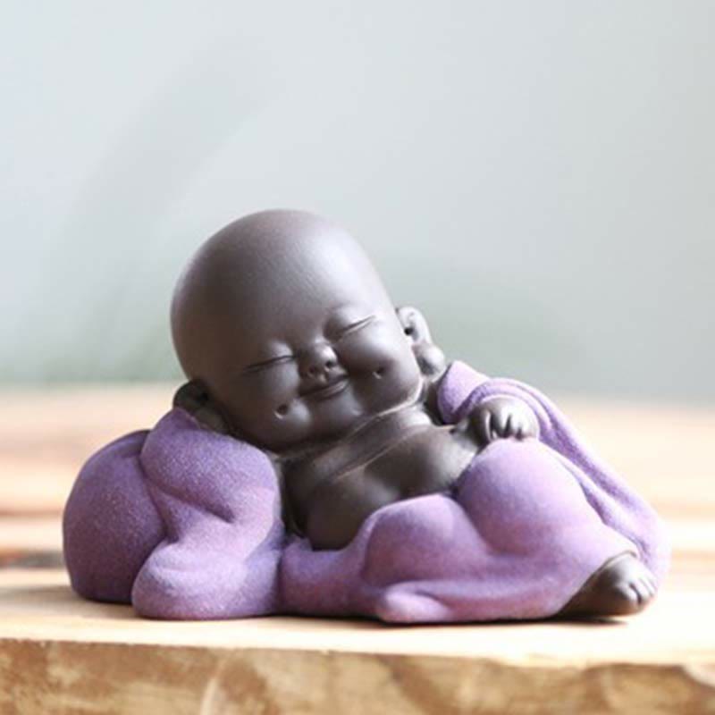 Buddha Stones Zawsze Uśmiechnięty Śmiejący się Budda Bogactwo Szczęście Fioletowa Glina Dekoracja Statuy Maitreya - Fioletowy, śmiejący się Budda - image 14