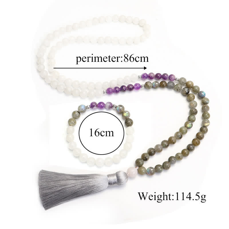 Buddha Stones 108 Mala Beads Biały Agat Ametyst Czarny Brokat Bransoletka Ochronna Kamienia
