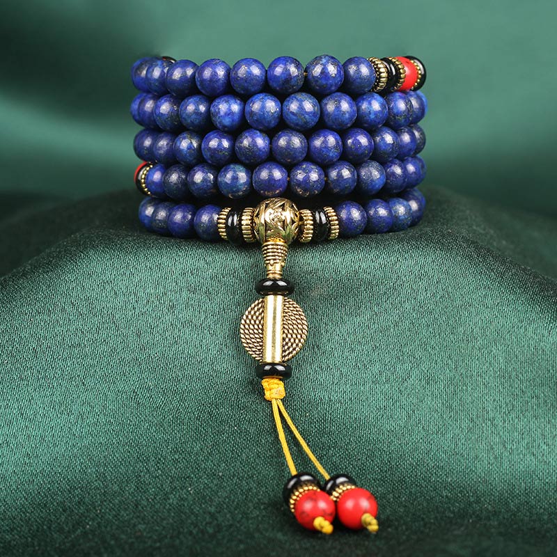 Buddha Stones Tybetańska Mala Lapis Lazuli Pozytywna Bransoletka