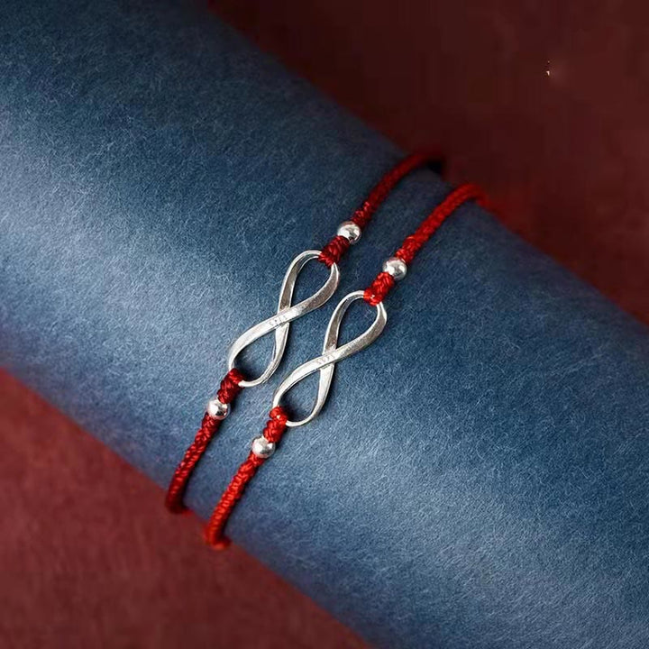 Buddha Stones 925 Srebro Sterlingowe Endless Knot Protection Luck Bransoletka z czerwonego sznurka Anklet
