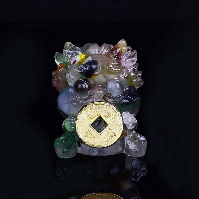 Buddha Stones Ręcznie Robione Słodkie PiXiu Złota Moneta Kryształ Fengshui Energia Bogactwo Fortuna Dekoracja Domu