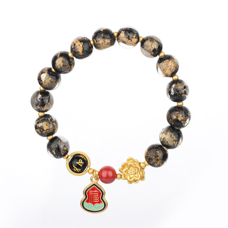 Buddha Stones Tybet Om Mani Padme Hum Fu Charakter Tykwa Urok Lotos Liuli Szklane Koraliki Bransoletka Szczęścia