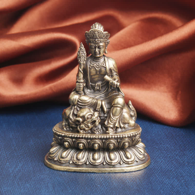 Buddha Stones Mandziusri Bodhisattwa Spokój Miedziana Statuetka Dekoracja - 49*64mm - image 0
