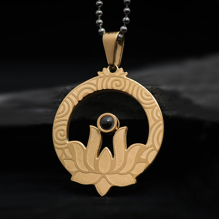 Buddha Stones Lotos Tytanowa Stal Oświecenie Projekcja Shurangama Mantra Naszyjnik Wisiorek