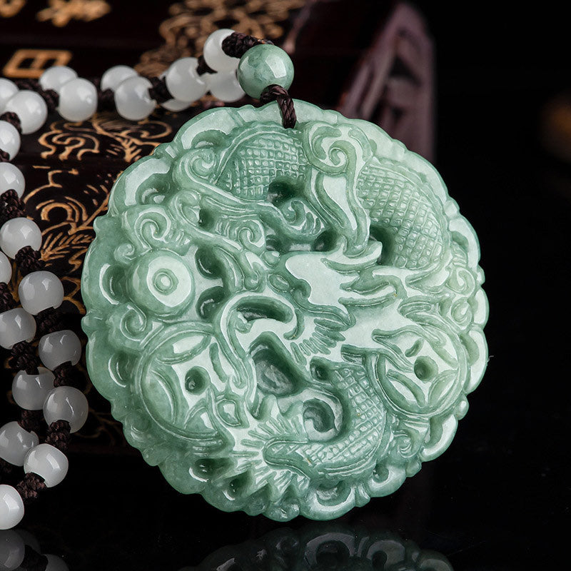 Buddha Stones Chiński Zodiak Smok Jade Naszyjnik Fortuna Wisiorek Sznurek - image 2
