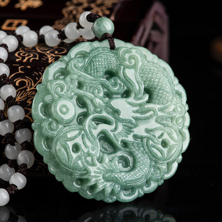 Buddha Stones Chiński Zodiak Smok Jade Naszyjnik Fortuna Wisiorek Sznurek - image 2