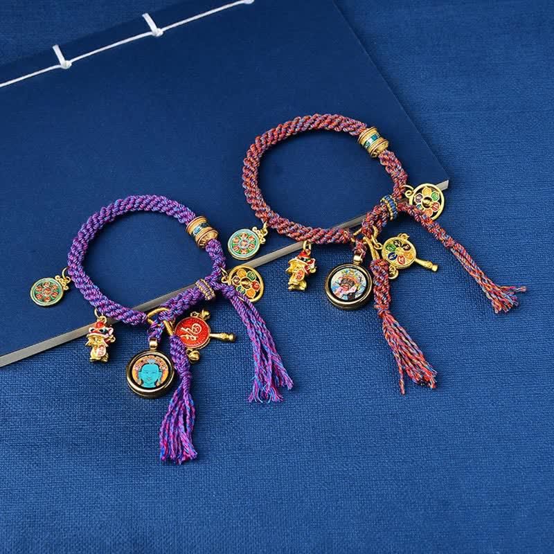 Tybetańska Zielona Tara Zakiram Bogini Bogactwa Thangka Szczęścia Bransoletka ze Sznurka Warkoczowego
