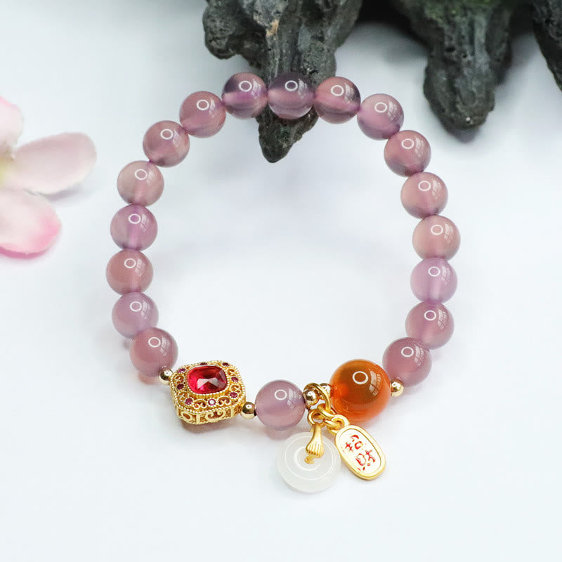 Buddha Stones Naturalny Fioletowy Chalcedon Cukierkowy Agat Klamra Pokoju Harmonia Szczęście Bransoletka z Urokiem