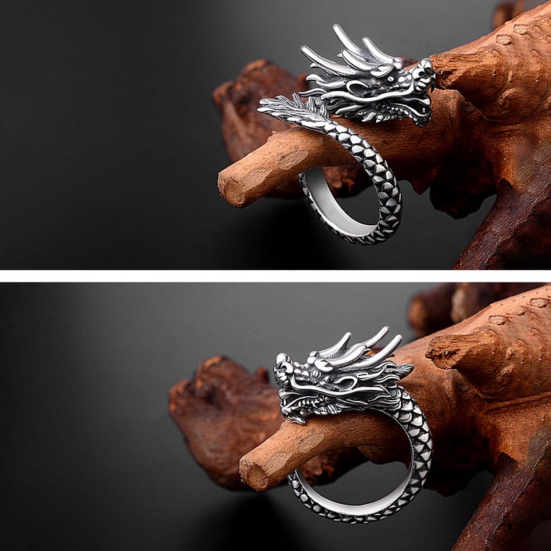 Buddha Stones 990 Srebro Sterlingowe Vintage Dragon Design Szczęście Ochrona Siła Regulowany Pierścień - image 6