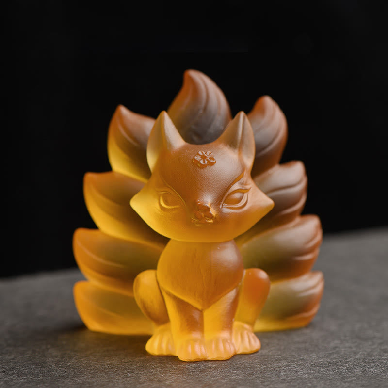 Buddha Stones Mały Dziewięcioogonowy Lis Sukces Siła Domowa Figurka Dekoracja - Żółty - Średni 80*75*55mm - image 11
