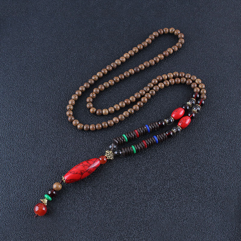 Buddha Stones Wenge Drewno Turkus Ochrona Kamienia Spokój Naszyjnik Wisiorek