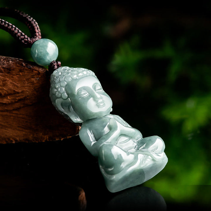 Buddha Stones Naturalny Jadeit Medytacja Budda Amulet Naszyjnik Wisiorek Spokoju - image 3