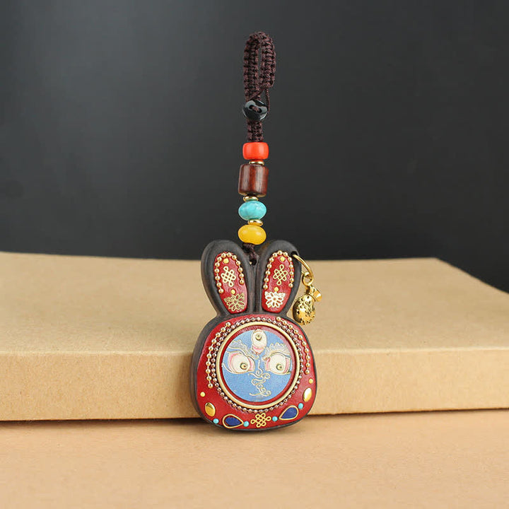 Tybetański hebanowy brelok Thangka z pięcioma bogami bogactwa
