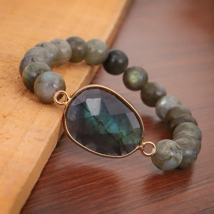 Buddha Stones Naturalny Labradoryt Moonstone Wsparcie Uzdrawiająca Bransoletka Koralikowa