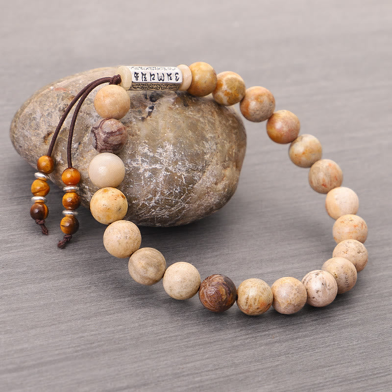 Buddha Stones Zwietrzały Kamień Om Mani Padme Hum Wzmocniona Bransoletka