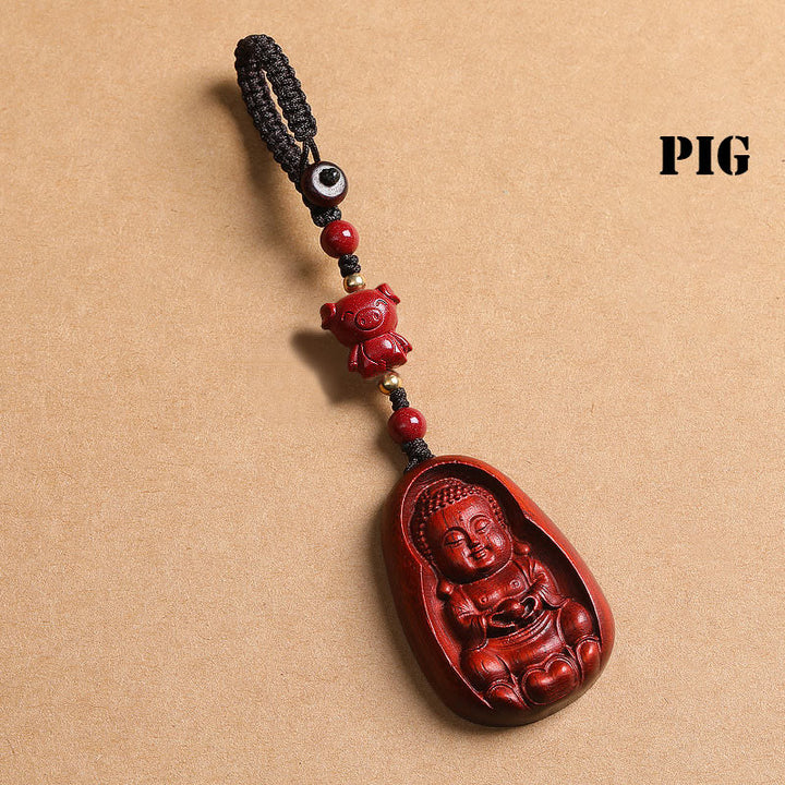 Buddha Stones Mały liść Czerwony Sandałowiec Budda Cynober Chiński Zodiak Amulet Ochrona Brelok