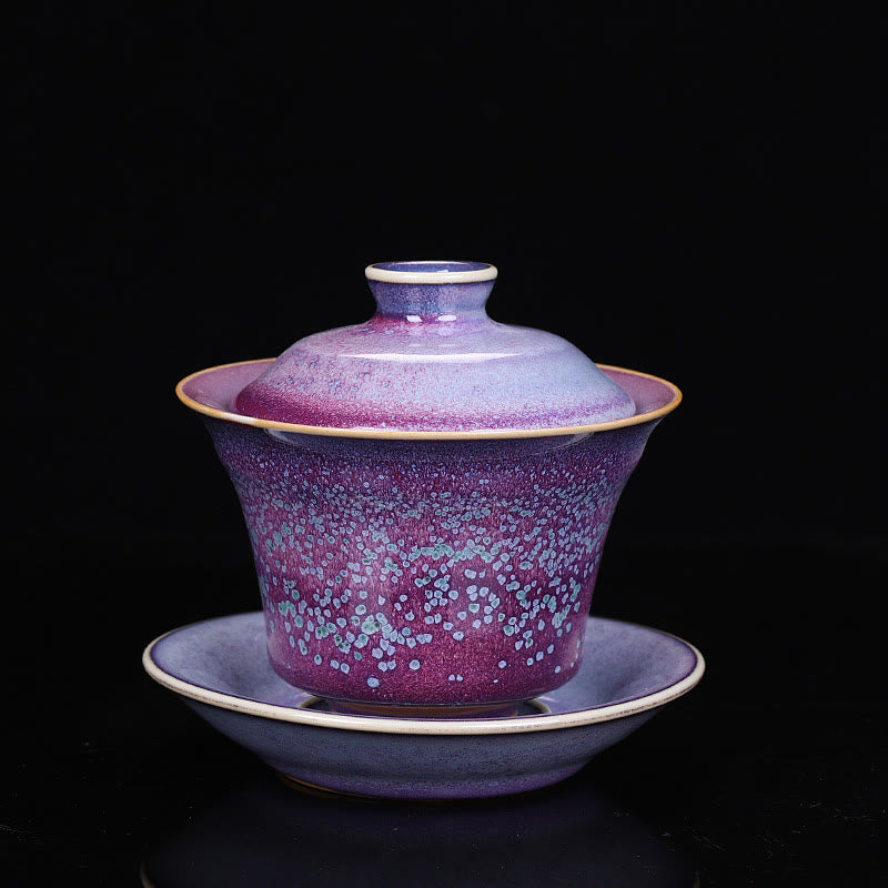 Buddha Stones Retro Glazura Zmiana Pieca Ceramiczny Gaiwan Sancai Filiżanka Kung Fu Filiżanka I Spodek Z Pokrywką