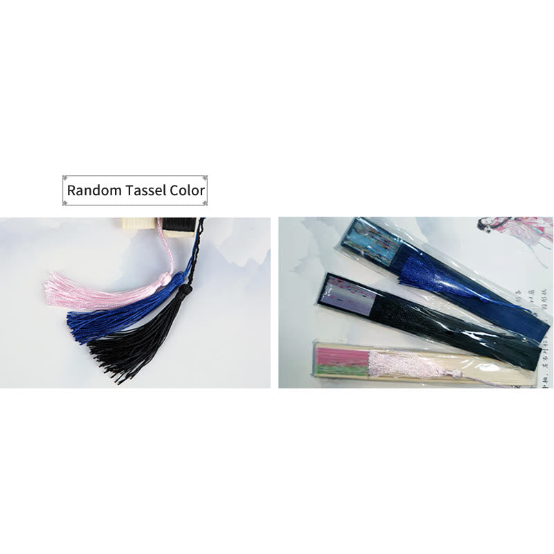 Buddha Stones Klasyczne Ptaki Śpiewające Kwiaty Ręczny Składany Wachlarz Bambusowy