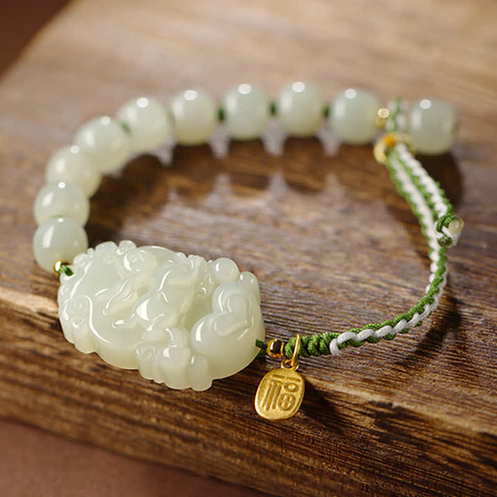 Bransoletka ze srebra próby 925 ze sznurka z chińskim znakiem zodiaku Hetian Jade