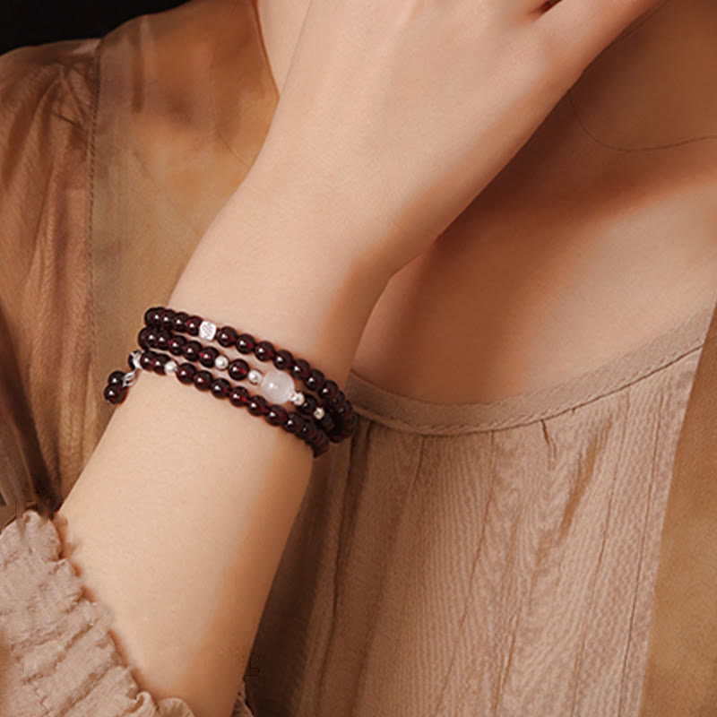 Bransoletka Buddha Stones 925 Sterling Silver Natural Garnet Cat Eye Protection Triple Wrap - image 10
