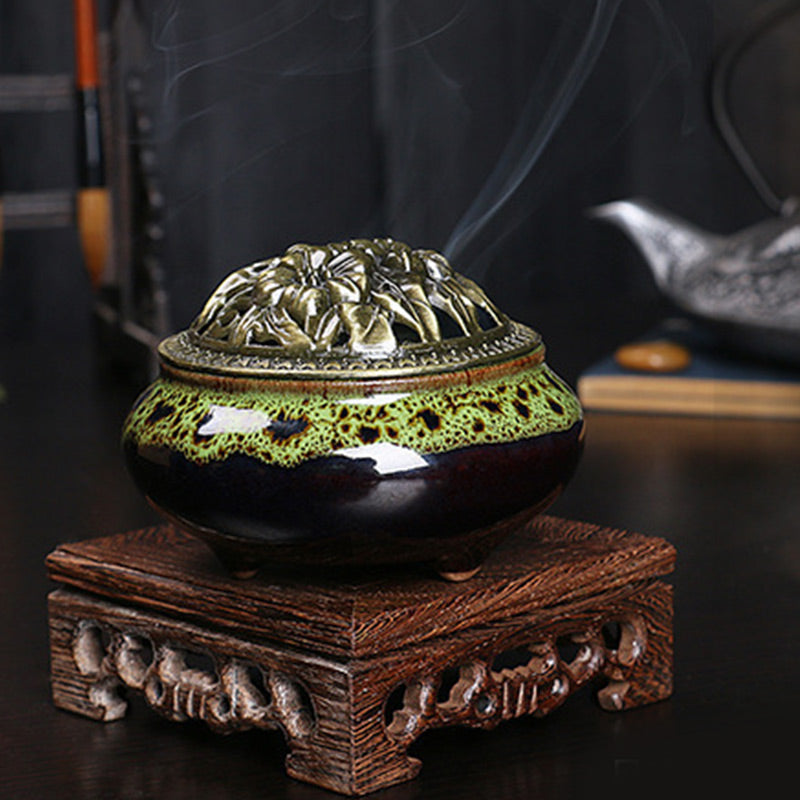 Buddha Stones Kwiat Wzór Ceramiczny Błogosławieństwo Medytacja Kadzielnica Dekoracja