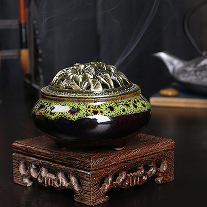 Buddha Stones Kwiat Wzór Ceramiczny Błogosławieństwo Medytacja Kadzielnica Dekoracja