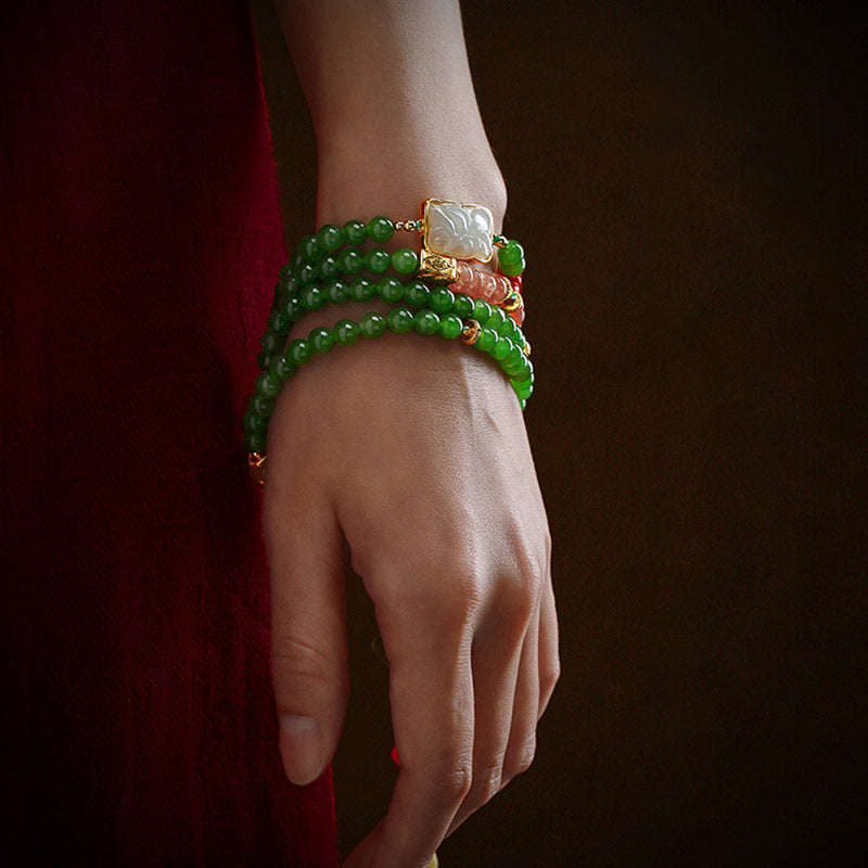 Buddha Stones 108 Mala Beads Cyan Jade Red Agat Bransoletka Szczęścia Śmiejącego Się Buddy - image 6