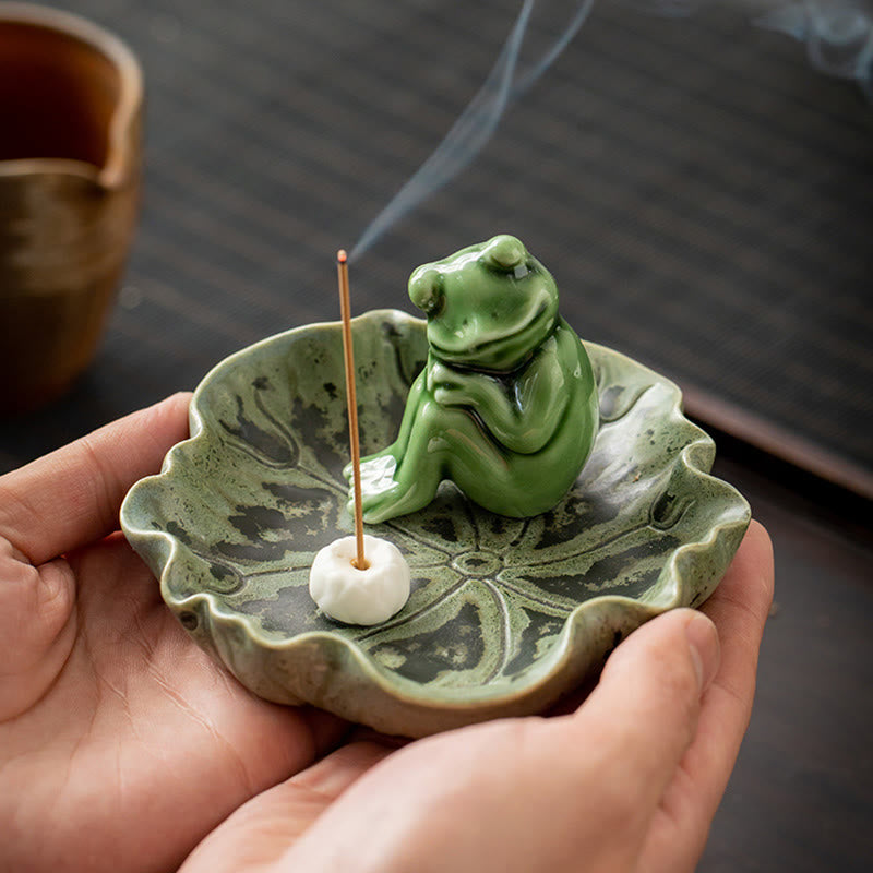 Buddha Stones Liść Medytacja Żaba Wzór Uzdrawiający Ceramiczny Kadzielnica Dekoracja