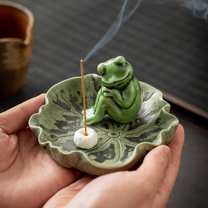 Buddha Stones Liść Medytacja Żaba Wzór Uzdrawiający Ceramiczny Kadzielnica Dekoracja