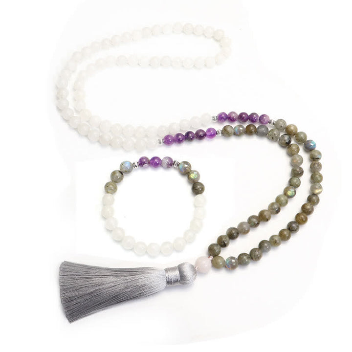 Buddha Stones 108 Mala Beads Biały Agat Ametyst Czarny Brokat Bransoletka Ochronna Kamienia