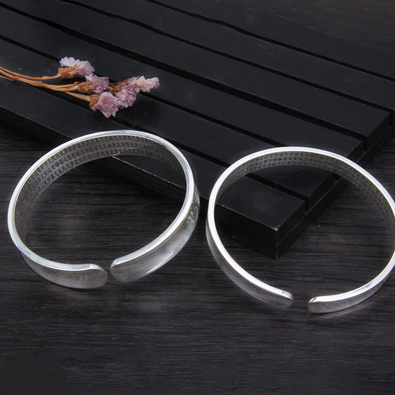 Buddha Stones 999 Srebro Sterlingowe Om Mani Padme Hum Heart Sutra Miłość Pokój Bransoletka Bangle