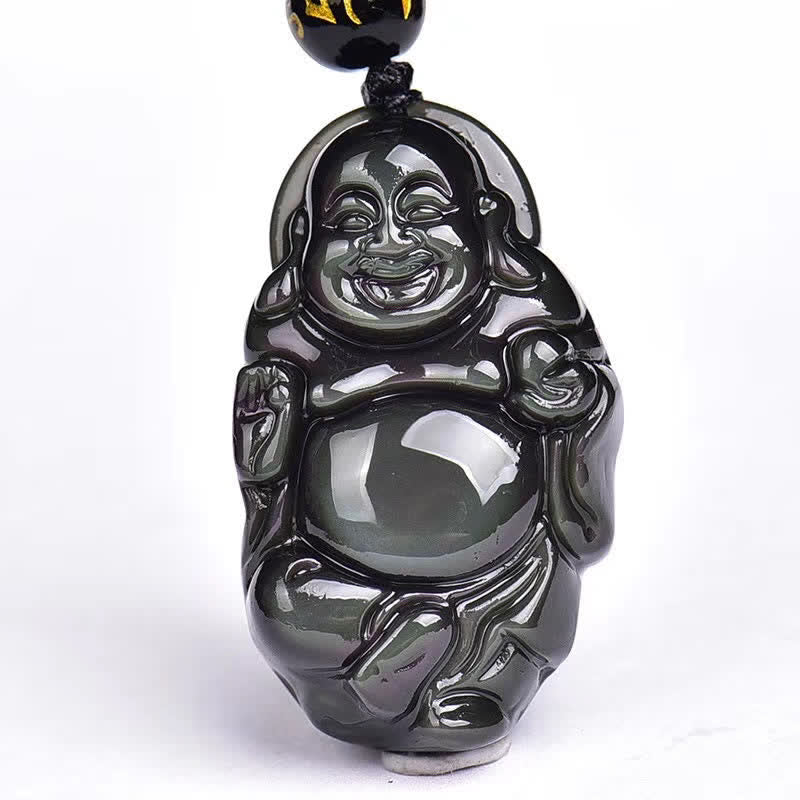 Naturalny tęczowy obsydianowy naszyjnik z wisiorkiem „Śmiejący się Budda” - image 14