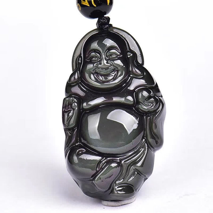 Naturalny tęczowy obsydianowy naszyjnik z wisiorkiem „Śmiejący się Budda” - image 14