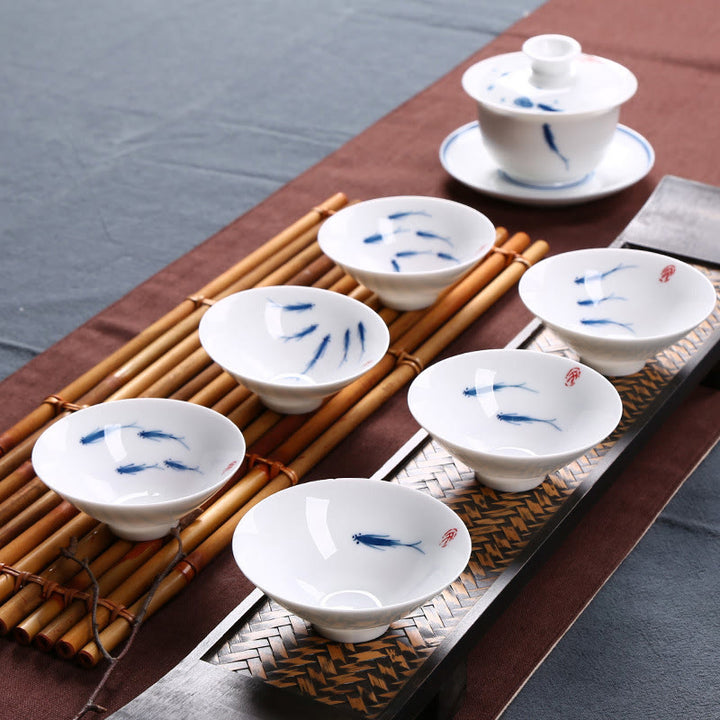 Buddha Stones Jingdezhen Niebiesko-biała Porcelana Koi Ryba Ceramiczna Filiżanka Do Herbaty Kung Fu