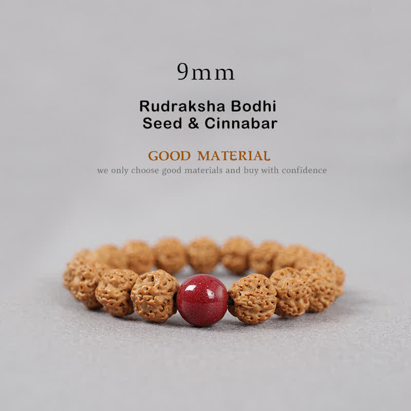 Buddha Stones Tybet Rudraksha Bodhi Nasiona Dzi Koralik Bursztyn Turkus Bransoletka Bogactwo - 9 mm - Rudraksha Bodhi Nasiona i Cynober - image 10