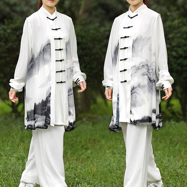 3-częściowy zestaw ubrań unisex do medytacji z malowaniem tuszem, duchową modlitwą, zen, tai chi, qigong